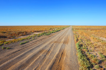 Fototapeta na wymiar Open road.Way in the desert.