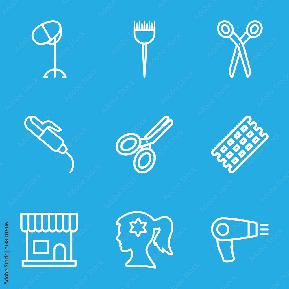 Sticker Set of 9 hairdresser outline icons