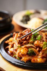 jeyuk bokkeum. stir-fried spicy pork.