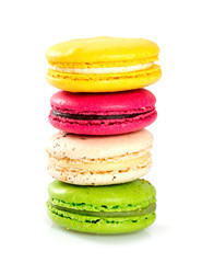 delicious multicolored macaroons isolated on white