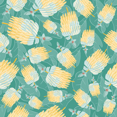 Flowers,leaves and fruit banana. Tropical semless pattern. Vintage style. Vector illustration.