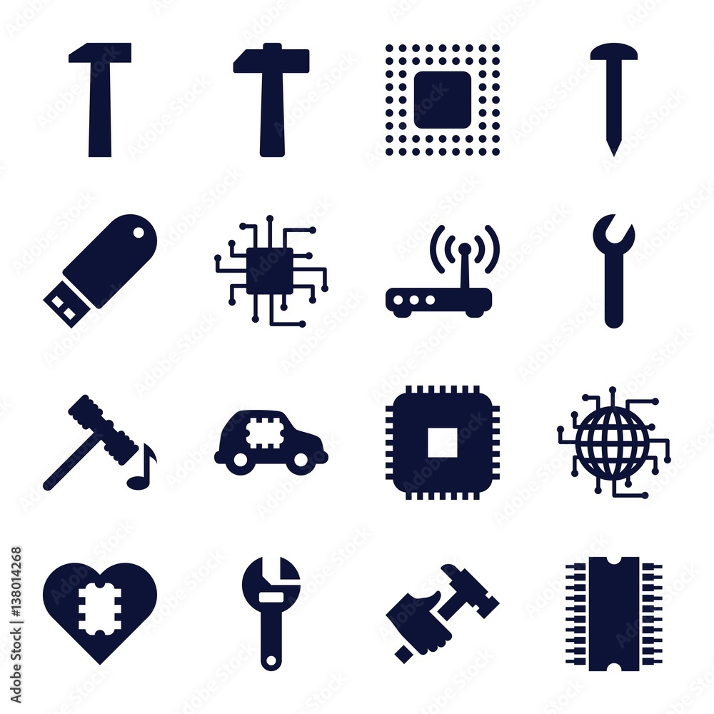 Poster set of 16 hardware filled icons