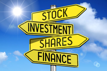 Finance concept (stock, investment, shares, finance)- yellow road-sign