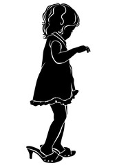 Silhouette little girl in big shoes