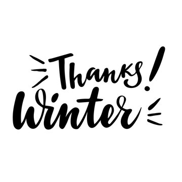 Thanksgiving greeting card with phrase: Thanks winter. Vector isolated illustration: brush calligraphy, hand lettering. Inspirational typography poster.