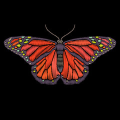 Vector vintage butterfly monarch, decorative element for embroidery, patches, stickers and decor