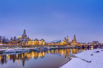 Dresden historic skyline in the old town in winter
