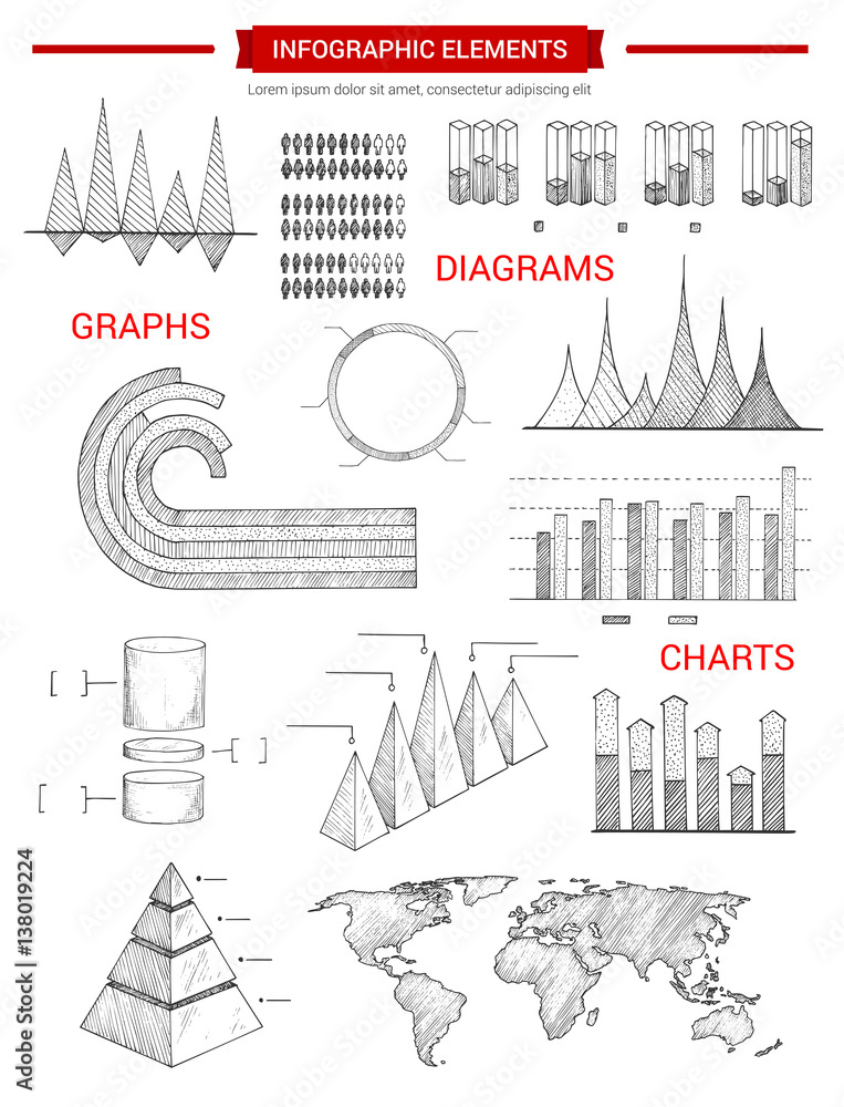 Aufkleber infographic diagram charts vector sketch elements