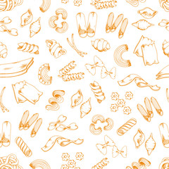 Italian pasta sketch vector seamless pattern