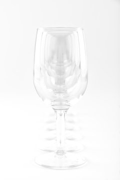 Vertical image of 6 wine glasses in a row on a white background