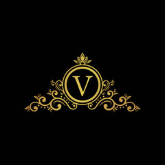 initial letter logo circle elegant gold