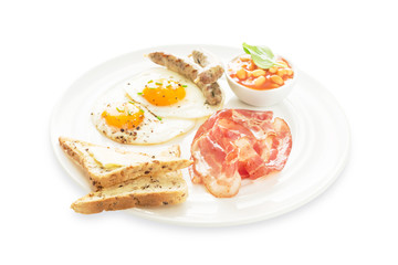 Full english breakfast - plate isolated on white background.