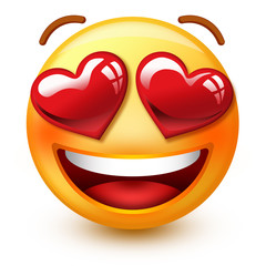 Cute "in love"-face emoticon or 3d smiley emoji with heart-shaped eyes that shows love or approvation towards a person or a thing.