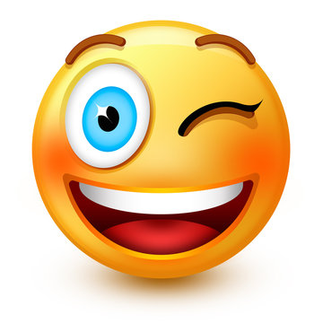 Cute winking-face emoticon or 3d smiley emoji with a smiling mouth and a humorous expression.