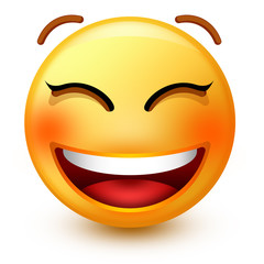 Cute grinning-face emoticon or 3d smiley emoji with an open mouth and tightly-closed eyes