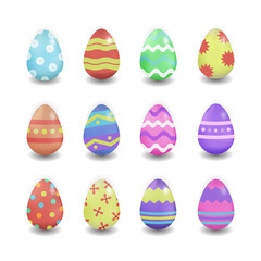 Vector realistic collection with Easter eggs for decoration on the white background. Concept of Happy Easter.