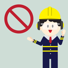 Construction ,Technician worker pointing safety sign, do and don't sign, vector illustrator