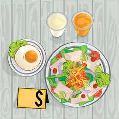 foods objects salad egg milk orange juice drink drawing graphic design template