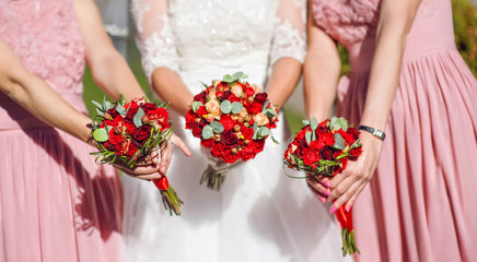Obraz na płótnie Canvas bride and bridesmaids with bouquets