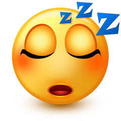 Cute sleeping face emoticon or 3d sleepy emoji with closed eyes and a sleep symbol – Zzz – over its head, that shows sleeping or tiredness.

