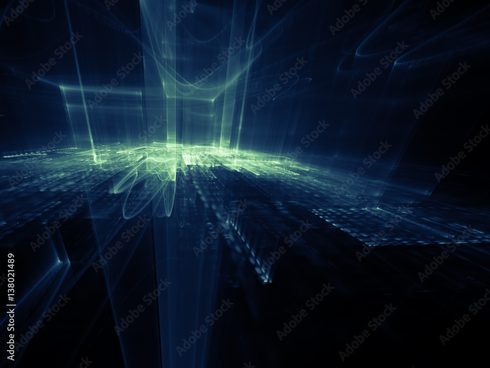 Poster abstract background element. three-dimensional composition of wave shapes, grids and beams. media in