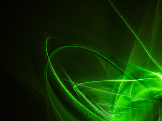 Abstract background element. Fractal graphics series. Three-dimensional composition of glowing lines and halftone effects. Information and energy concept. Green and black colors.