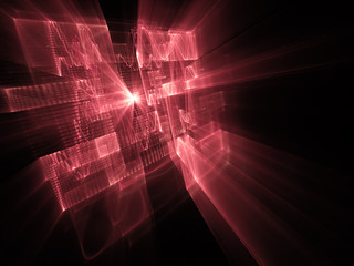Abstract background element. Three-dimensional composition of wave shapes, grids and beams. Electronics and media concept. Blue and black colors.