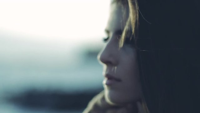 Concept of sad woman thinking feeling lonely closeup