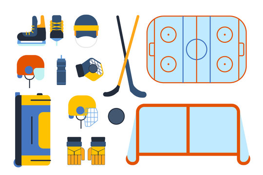 Vector hockey uniform and accessory in flat style.