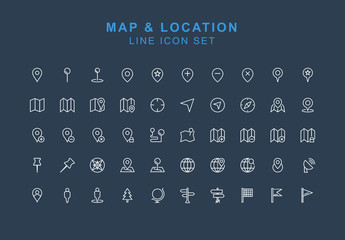 Map and Location Line icon set