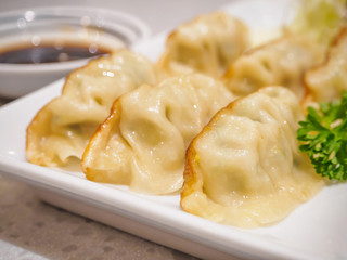 Gyoza dumplings with vegetables