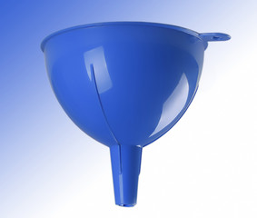Blue plastic funnel
