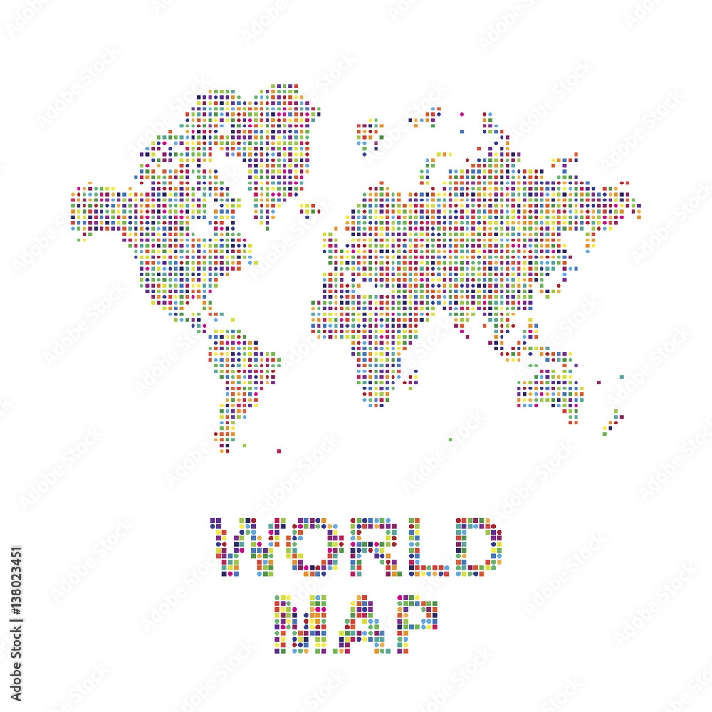 Poster abstract world map in a round and square dots. flat vector illustration eps 10