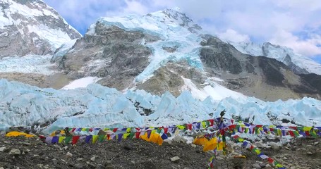 View of the Everest Base Camp on the glacier Khumbu- Nepal Himalayas. 