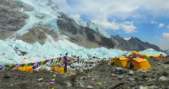 View of the Everest Base Camp on the glacier Khumbu- Nepal Himalayas. 
