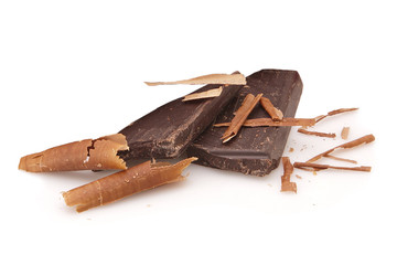Chocolate chunks and shavings on white
