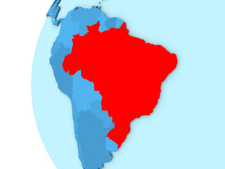 Brazil on blue globe