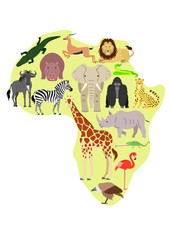 African animal set with African map background