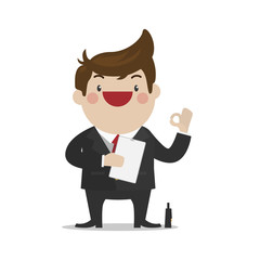Businessman with all correct hand sign [OK]. simple cute flat vector cartoon design.