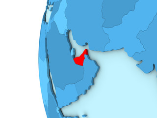Fototapeta premium United Arab Emirates on blue globe