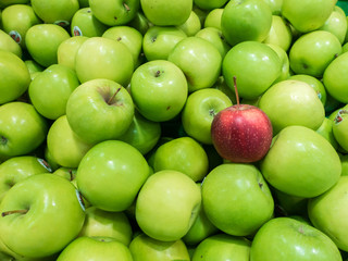 Red apple among green apples