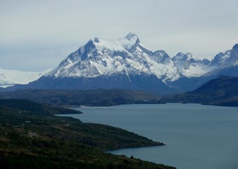 Torres del paine National Park across the massive Lago de Toro in Patagonia.