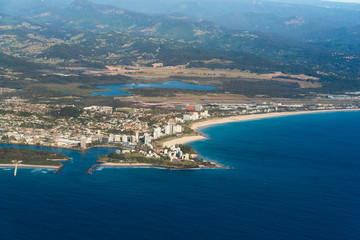 Aerial view of Coolangatta town and Geenmount beach