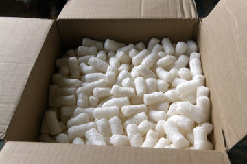 Box Full of Styrofoam Packing Peanuts