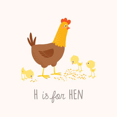 Cartoon hen. H is for Hen.