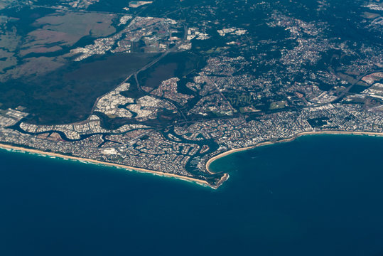 Aerial view of Buddina suburb of Sunshine Coast. Australia