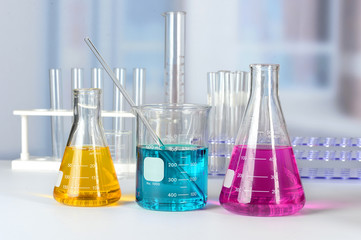 Laboratory Glassware with Colored Solutions