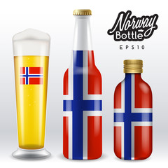 World flag wrapping on beer bottle : Norway : Vector Illustration