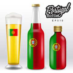 World flag wrapping on beer bottle : Portugal : Vector Illustration