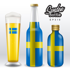 World flag wrapping on beer bottle : Sweden : Vector Illustration